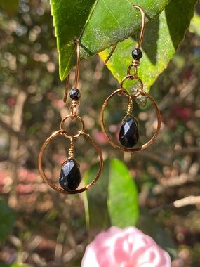 Handcrafted Onyx Teardrop Hoop Earrings - Women's Jewelry